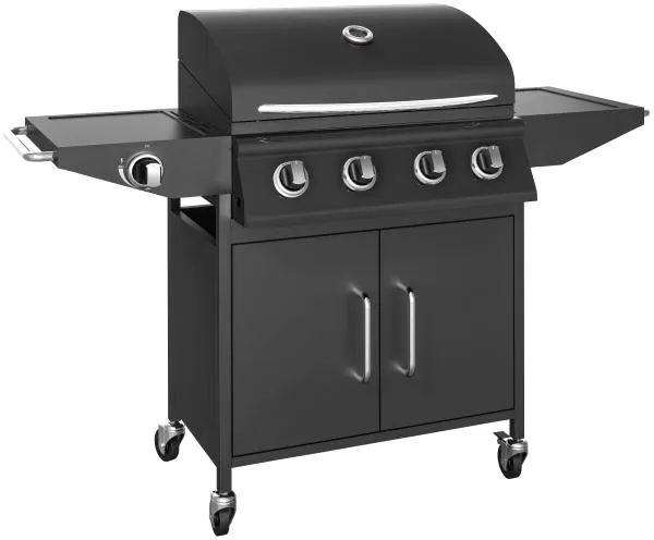 Gassgrill med 4 brennere og kokeplate