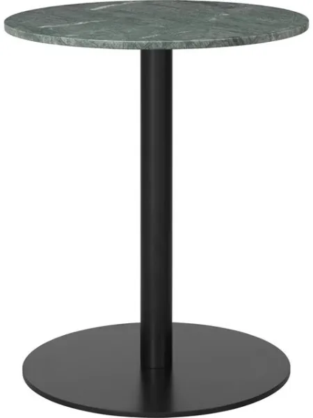 GUBI 1.0 Spisebord Rundt Ø60 cm med Svart Base og Grønn Guatemala Marmor Topp