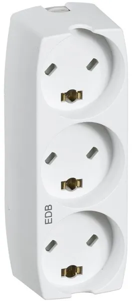 LK Stikkontakt med 3 rektangulære EDB-stikkontakter, 2-polet med jord, hvit