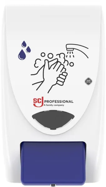 Deb Stoko Cleanse Light dispenser for kremsepe med rengjøringseffekt, hvit plast med blå trykknapp, 2 L